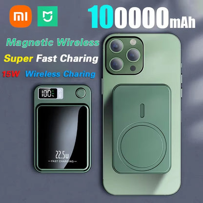 Xiaomi 100000Mah Magnetic Wireless Power Bank Fast Charger for Magsafe Portable Auxiliary Battery Pack for Iphone Huawei Samsung