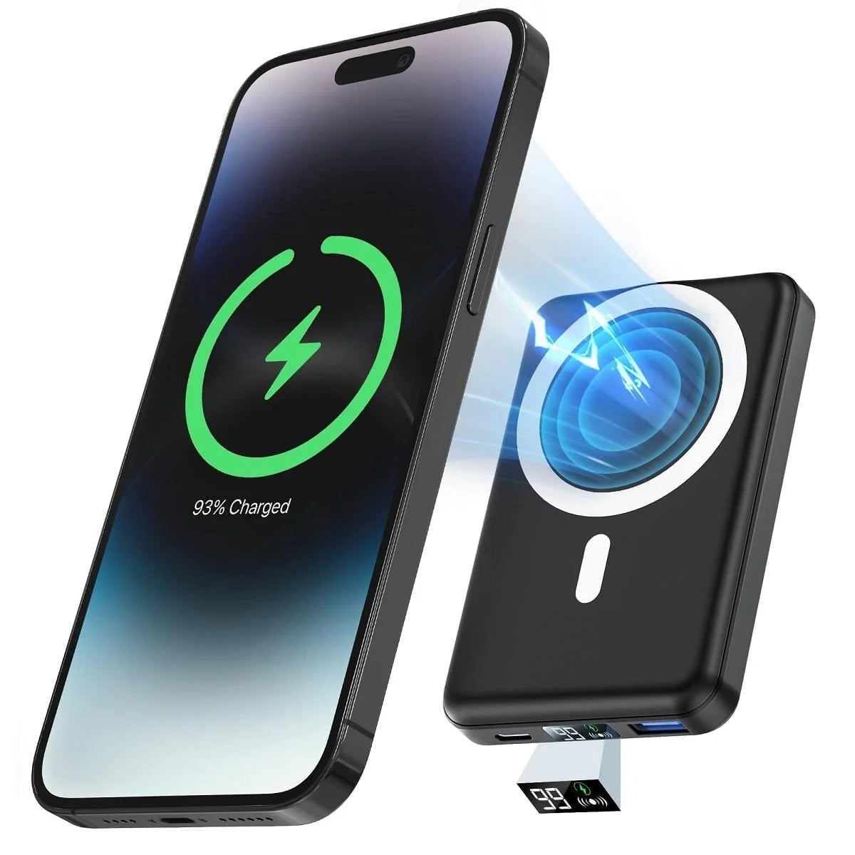 Wireless Portable Charger, 10000Mah Magnetic Power Bank LED Display 22.5W PD Fast Charging Battery Pack for Iphone 16/15/14/13/12/Mini/Pro/Pro Max-Black