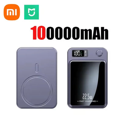 Xiaomi 100000Mah Magnetic Wireless Power Bank Fast Charger for Magsafe Portable Auxiliary Battery Pack for Iphone Huawei Samsung