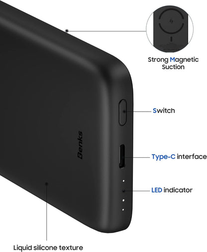 Magnetic Wireless Power Bank Compatible with Magsafe, Ultra-Thin 5000Mah Magnetic Battery Pack Portable Charger with USB-C Cable, for Iphone 15/14/13/12 Series