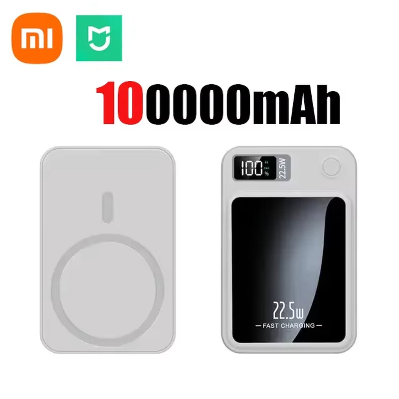 Xiaomi 100000Mah Magnetic Wireless Power Bank Fast Charger for Magsafe Portable Auxiliary Battery Pack for Iphone Huawei Samsung